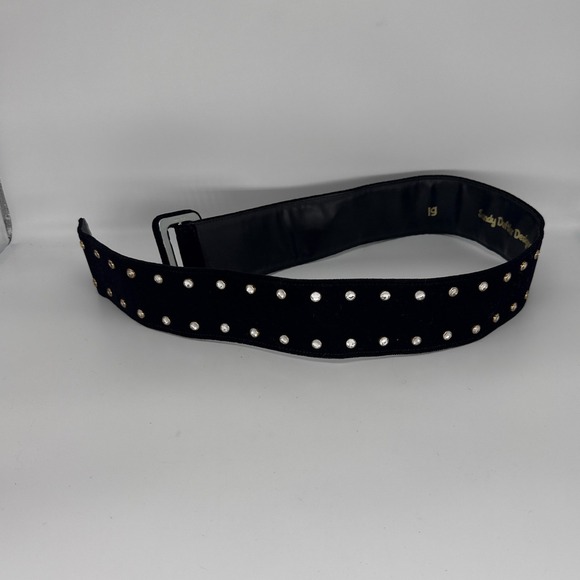 Sandy Duftler Designs Black Velvet Rhinestone Studded Wide Belt Lg 29-34 Waist - Picture 5 of 7